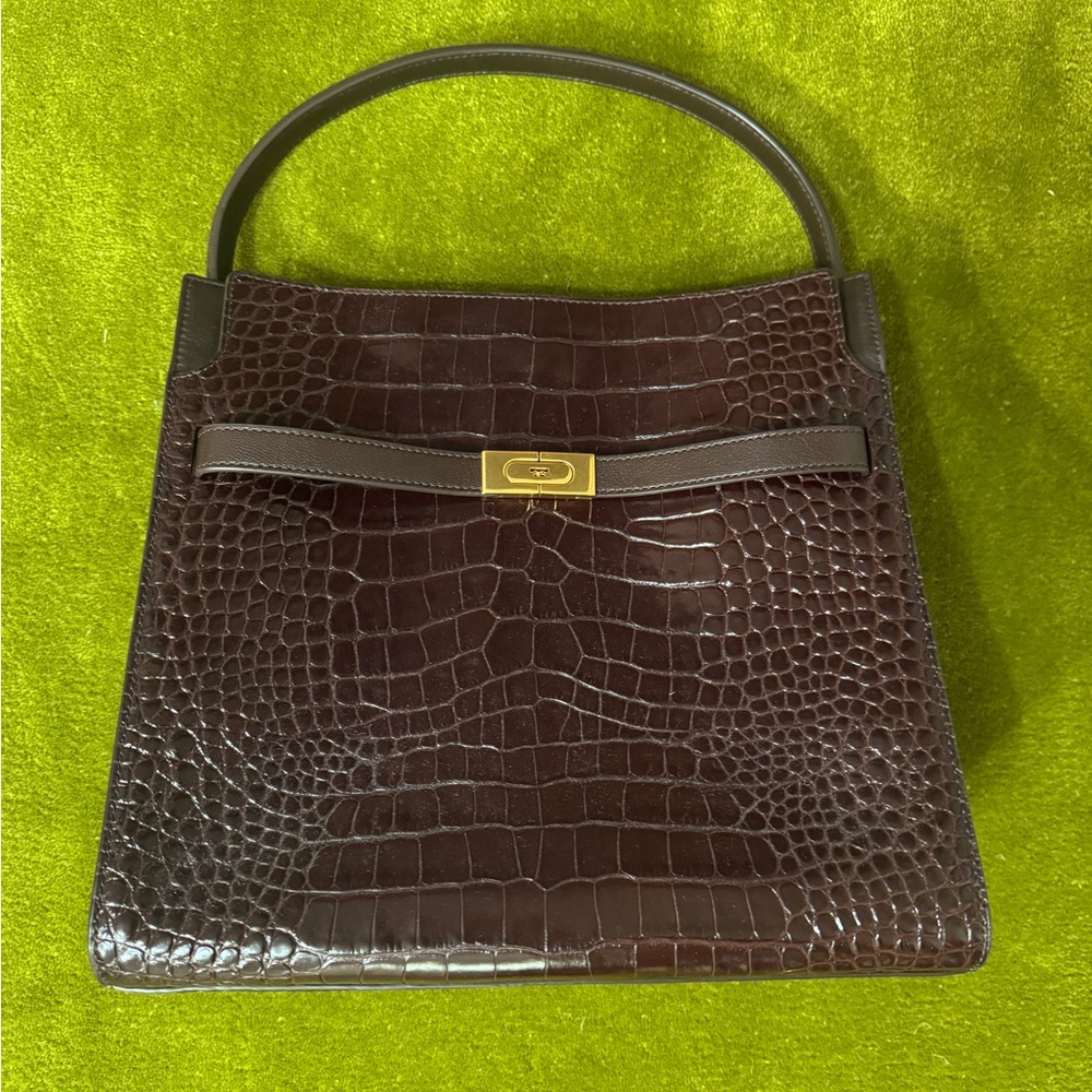 Lee Radziwill Tory Burch Brown Crocodile Embossed Handbag